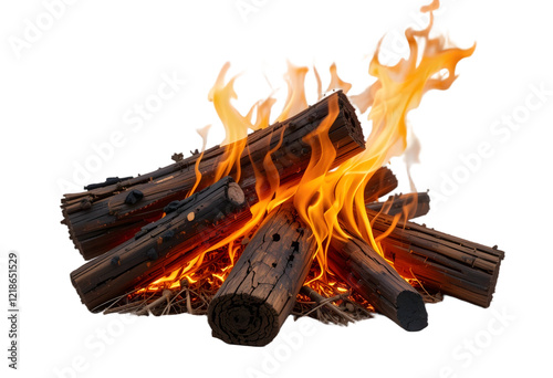 wooden fire in the fireplace isolated on transparent background PNG  photo