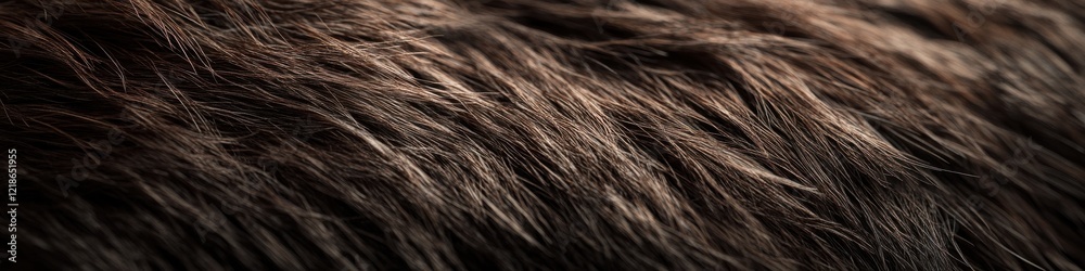 Close-up of textured brown animal fur with dense fibers highlighted