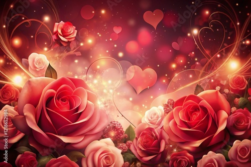 roses background Valentine's day gifts with hearts and Heart 3D, Abstract surrealism heart and love background
