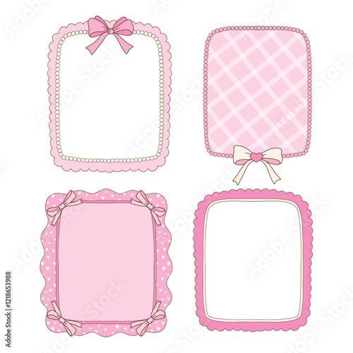 Hand drawn whimsical frames collection in coquette style  graphic set light pink pastel color style A4 card size vector