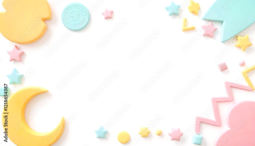 Cute Pastel-Colored Shapes Frame a Blank White Canvas for Creative Designs