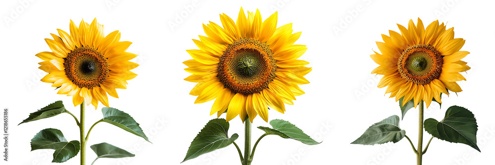 Three Vibrant Sunflowers on Black Background - Perfect for Design and Decoration Three Vibrant Sunflowers on Black Background - Perfect for Design and Decoration