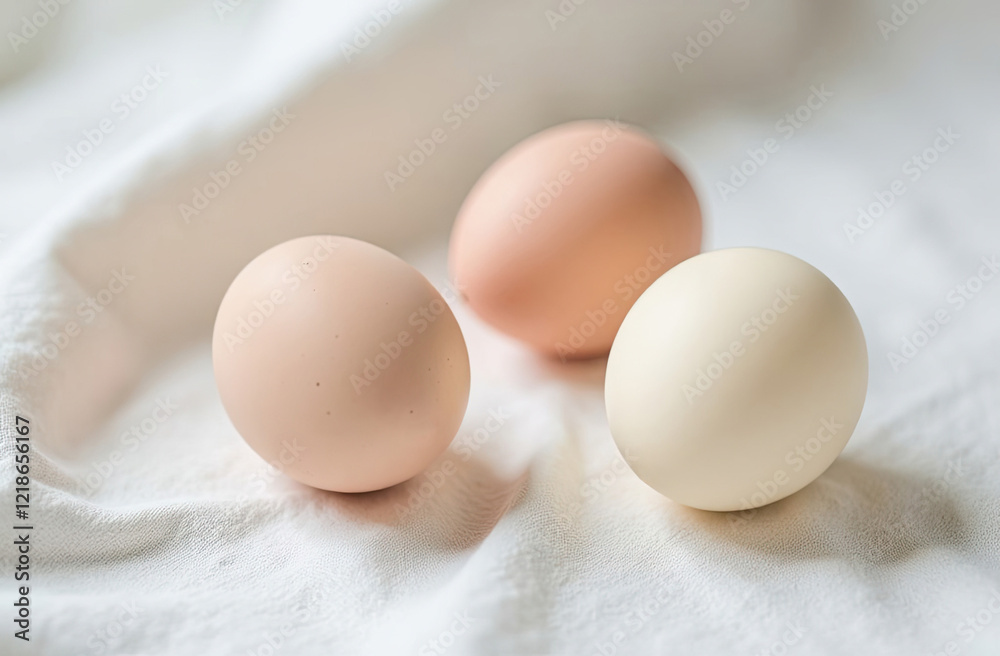 three fresh eggs lying on a white background. just for Easter three fresh eggs lying on a white background. just for Easter
