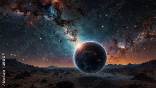 Vivid nebula formations and a starry void in equirectangular projection