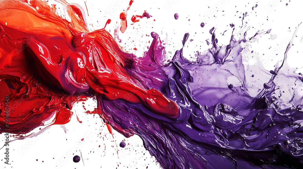 Abstract Fluid Paint Swirls in Red, Purple, and White isolated on a transparent background