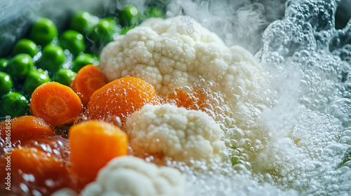 Fresh vegetables cooking in hot water