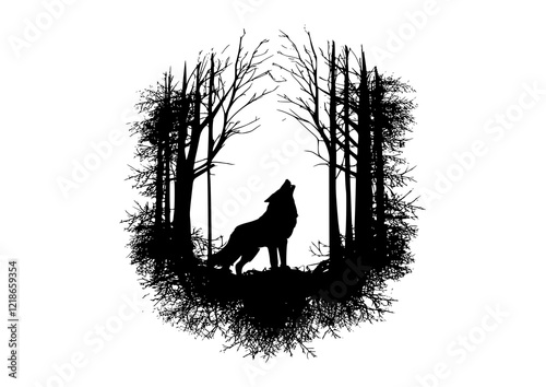 forest with black wolf vector illustartion photo