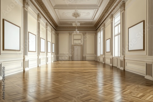 Wallpaper Mural Elegant empty gallery hall, parquet floor, sunlight. Ideal for design, art, real estate Torontodigital.ca