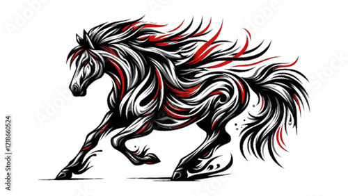 Fierce Galloping Tribal Horse on White Background
