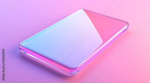 Wallpaper Mural A sleek, futuristic glass-like rectangular device with a minimalist design. It features soft gradients of pink, blue, and purple, emphasizing a modern aesthetic on a pastel background. Torontodigital.ca