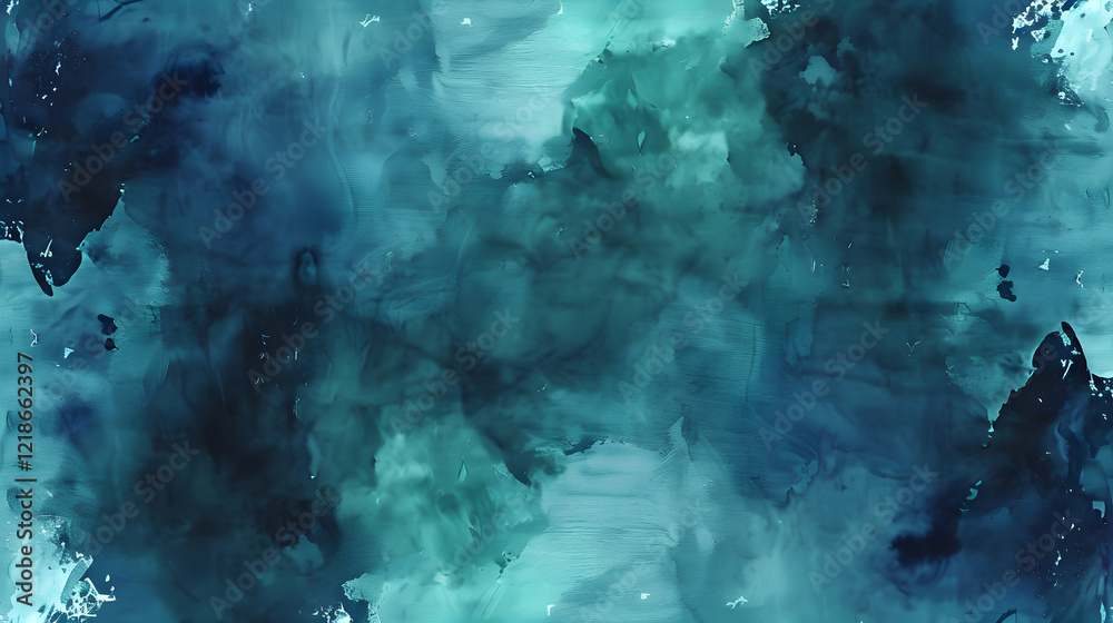 Abstract watercolor paint background in shades of navy blue and teal green, generative ai Abstract watercolor paint background in shades of navy blue and teal green, generative ai