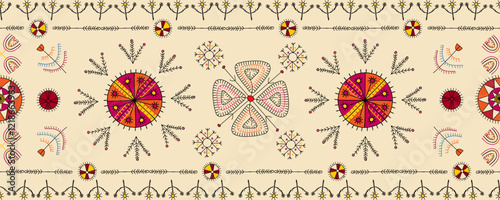 Vector seamless pattern with traditional Mulgi Estonian embroidery symbols