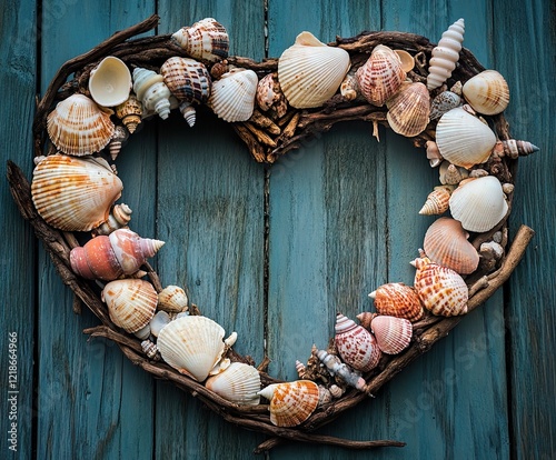 Seashell and Driftwood Heart Wreath Coastal Beach Wedding Decor photo