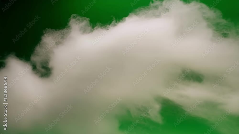 Wispy white cloud gently floating against pure green screen background ...