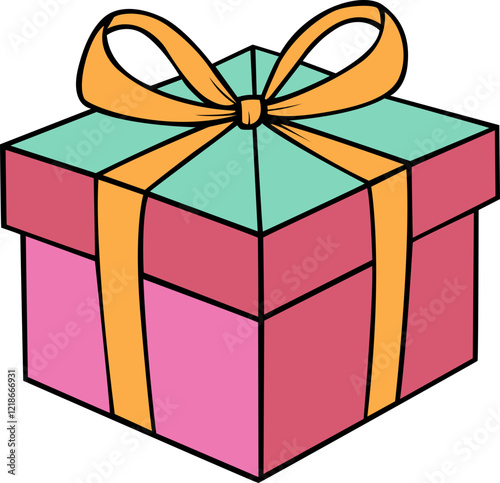 colourful modern gift box with glassy ribbon hand drawn vector image with transparent background 