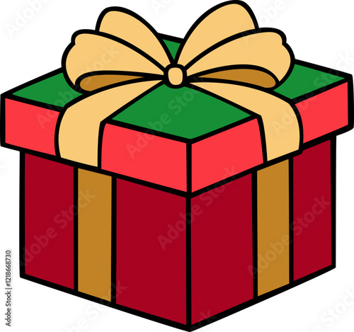 red colour gift box with modern golden and yellow ribbon stylish look hand drawn vector image with transparent background 
