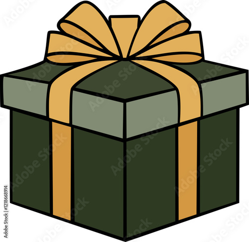 green colour stylish gift box with modern look ribbon hand drawn vector image with transparent background  