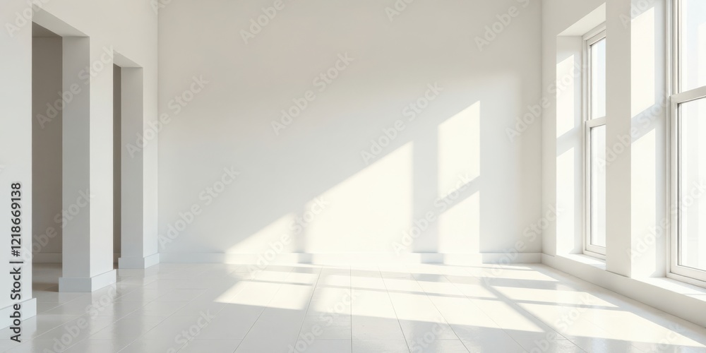 Obraz premium Sunlit Empty Room with Clean White Walls and Floor, Ideal for Interior Design Presentation