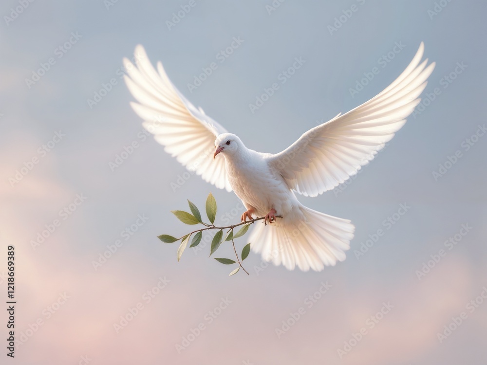 Obraz premium White dove in flight, peaceful and graceful moment