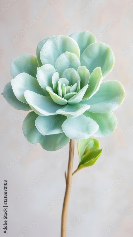 Obraz premium Macro shot of a single succulent leaf modern minimalist setting calming green tones nature