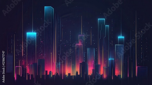 Wallpaper Mural Neon Cityscape Skyline Illuminated At Night Torontodigital.ca