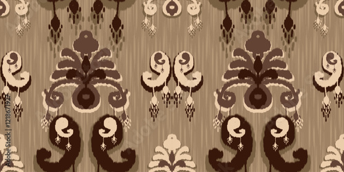 Ethnic ikat seamless pattern.beautiful pattern. floral embroidery, bohemian style, abstract flower art print. ethnic ikat abstract art. seamless fabric. ikat design for fabric, wallpaper, clothing.	