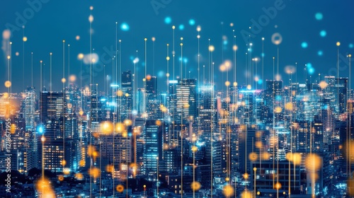 Wallpaper Mural Night Cityscape Illuminated Digital Network Connections Torontodigital.ca