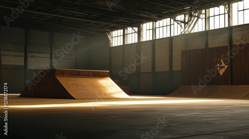 Wallpaper Mural Wooden Skate Ramp In A Sunlit Warehouse Torontodigital.ca