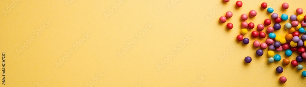 Colorful Candy Scattered on Yellow Background High-Res Image, Minimalist Composition, Sweet Treats, Banner Candy, Sweets Colorful Candy Scattered on Yellow Background High-Res Image, Minimalist Composition, Sweet Treats, Banner Candy, Sweets