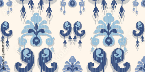 Ethnic ikat seamless pattern.beautiful pattern. floral embroidery, bohemian style, abstract flower art print. ethnic ikat abstract art. seamless fabric. ikat design for fabric, wallpaper, clothing.	