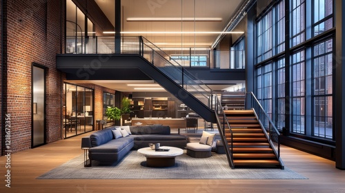 Wallpaper Mural Modern Loft Apartment Interior Design Featuring Brick Walls and a Staircase Torontodigital.ca