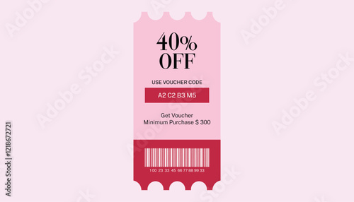 Trendy abstract gift voucher card templates. Modern discount coupon or certificate layout with artistic stroke pattern. Vector fashion bright background design with information sample text 40% Off.