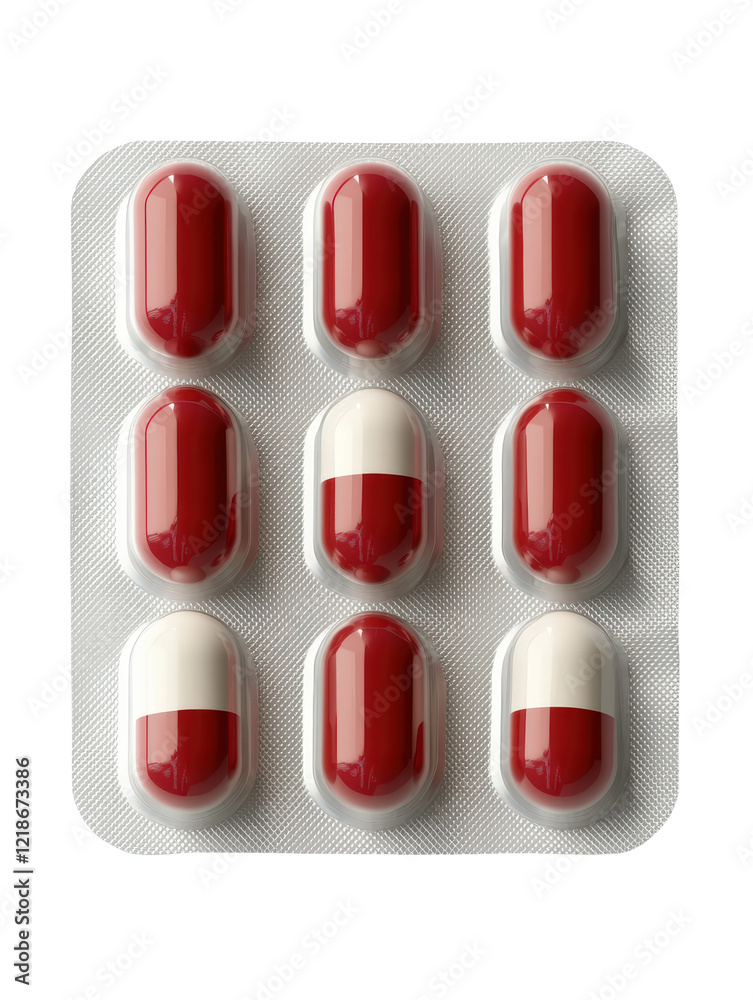 Isolated Blister Pack of Red and White Pills