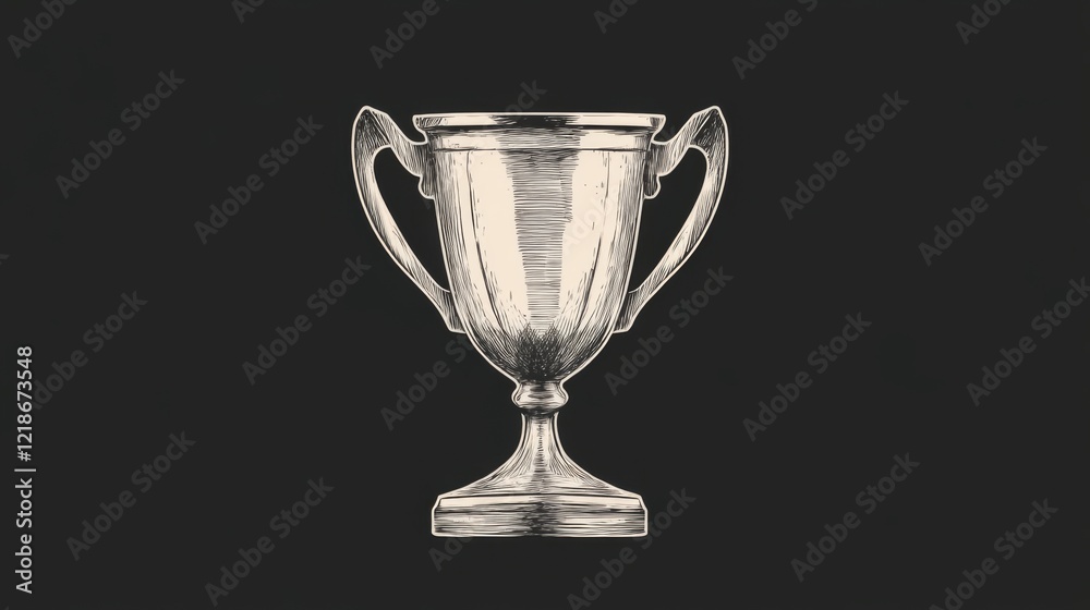 Silver trophy cup with two handles, sketch style. Silver trophy cup with two handles, sketch style.