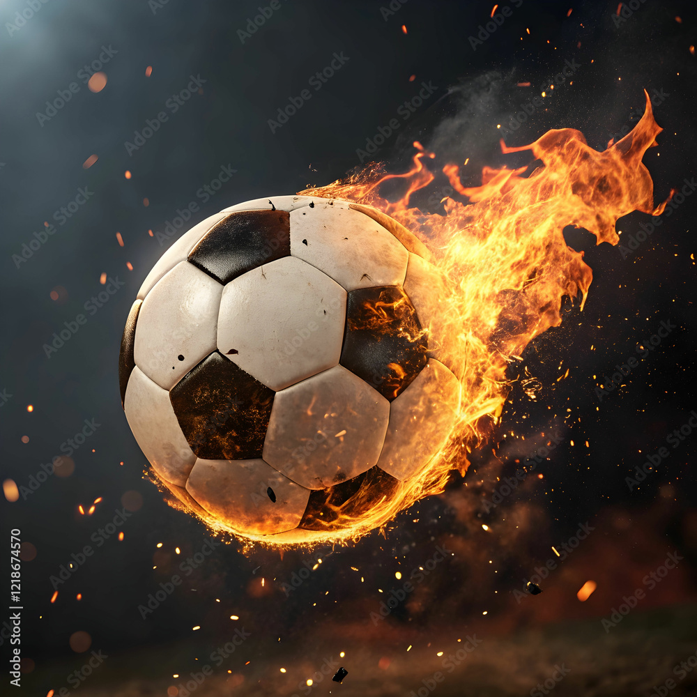 Fototapeta premium soccer ball on fire