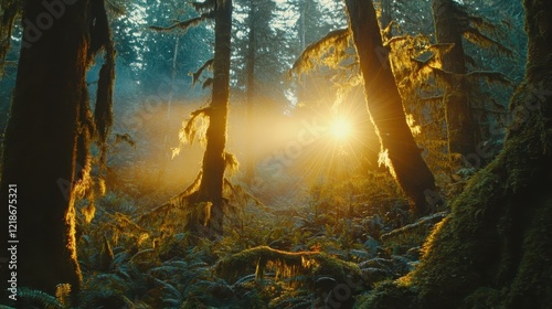 Wallpaper Mural Sunlit Moss Draped Trees in a Misty Forest Torontodigital.ca