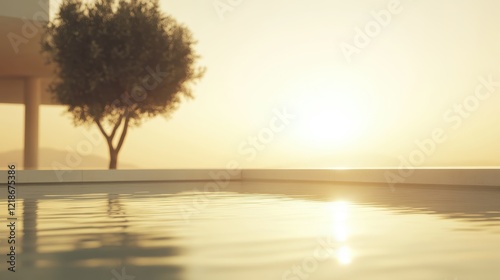 Wallpaper Mural Golden Sunset Reflecting in Calm Pool Water Near a Tree Torontodigital.ca