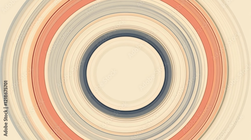 Fototapeta premium Abstract concentric circles in muted orange, beige, and grey tones.