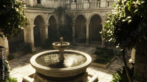 Wallpaper Mural Ancient Courtyard Fountain With Lush Greenery Torontodigital.ca