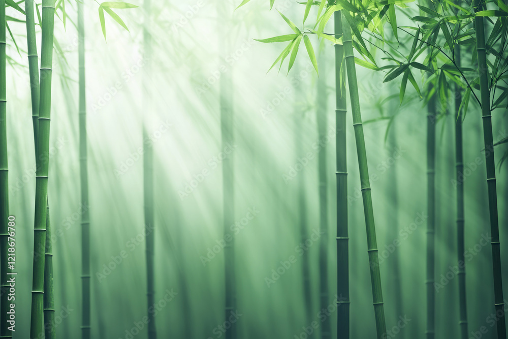 A peaceful morning in a bamboo forest, with sunlight filtering through the tall green stalks and soft mist creating a tranquil atmosphere, A peaceful morning in a bamboo forest, with sunlight filtering through the tall green stalks and soft mist creating a tranquil atmosphere,