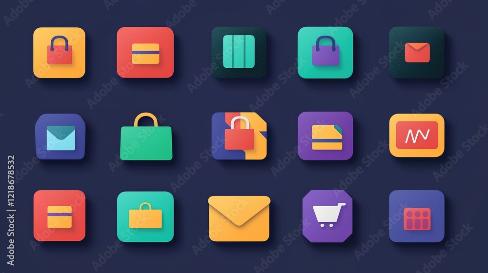 Ecommerce icon set digital design graphics modern aesthetic top-down view visual branding Ecommerce icon set digital design graphics modern aesthetic top-down view visual branding