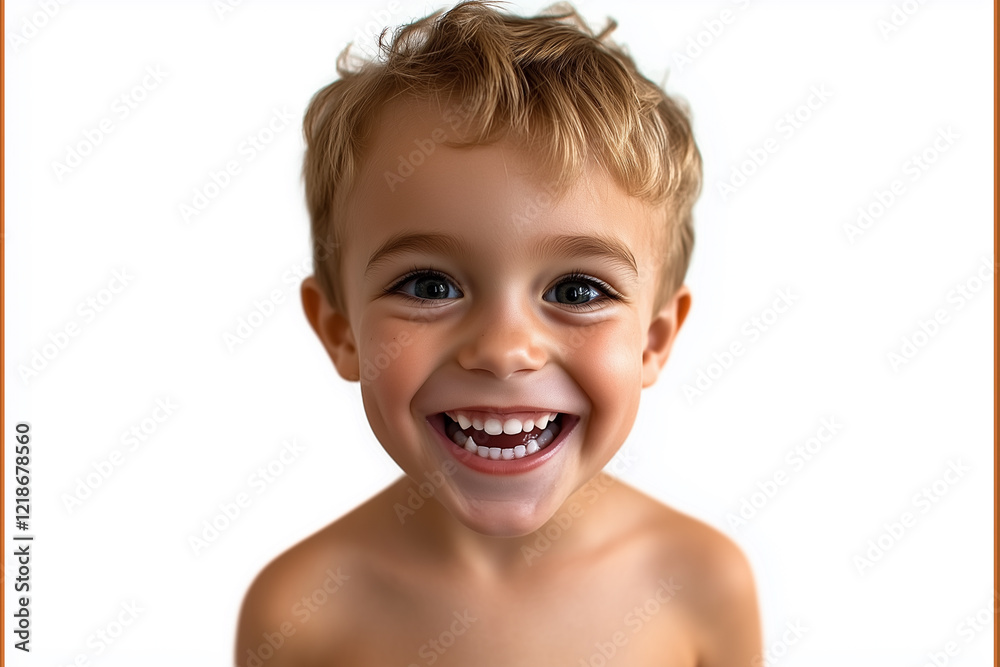 Happy Young Boy With Curly Hair Smiles Brightly Against a Plain Background Happy Young Boy With Curly Hair Smiles Brightly Against a Plain Background