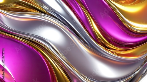 Cascading gradients of silver and gold blending fluidly into richer magenta tones photo