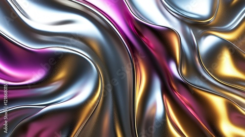 Cascading gradients of silver and gold blending fluidly into richer magenta tones photo