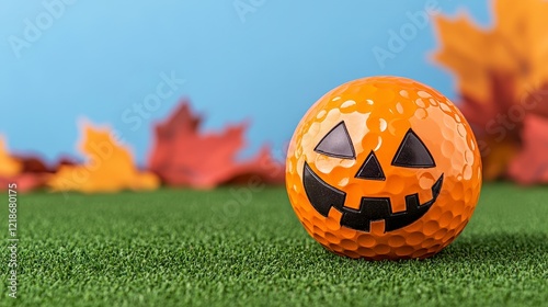 Halloween Golf Ball On Autumn Green