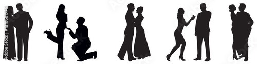 Set of couple in various poses silhouettes collection. 