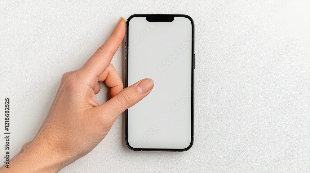Hand Interacting with Smartphone Blank Screen on White Texture Hand Interacting with Smartphone Blank Screen on White Texture