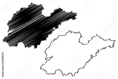 Shandong Province (Administrative divisions of China, China, People's Republic of China, PRC) map vector illustration, scribble sketch Shantung map