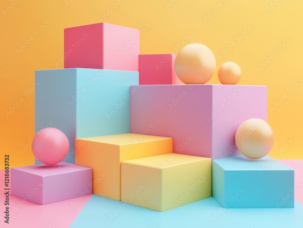 Obraz premium Abstract colorful cubes, geometric design, 3d render, Generative AI