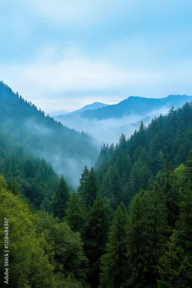 A lush green forest with a misty, foggy atmosphere. The trees are tall and dense, creating a sense of depth and serenity. The misty clouds add a touch of mystery and tranquility to the scene A lush green forest with a misty, foggy atmosphere. The trees are tall and dense, creating a sense of depth and serenity. The misty clouds add a touch of mystery and tranquility to the scene